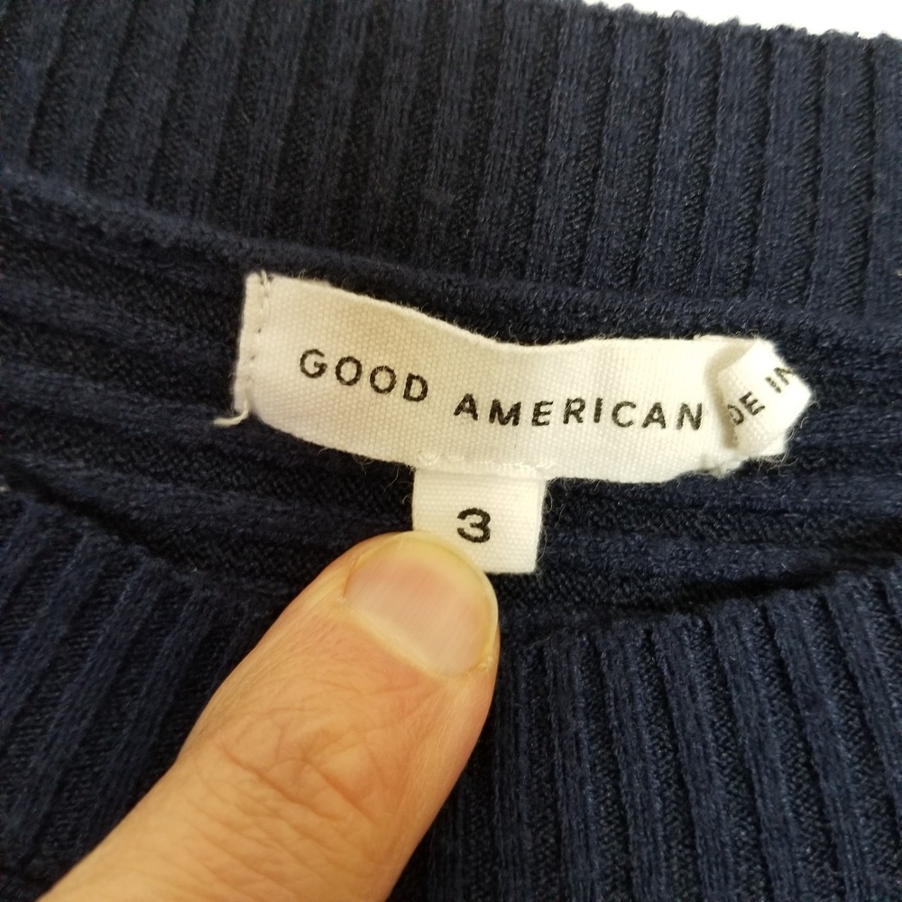 Good American Women Ribbed Pullover Sweater Sz 3 US L Blue‎ Dolman Sleeve Boho - Picture 6 of 7
